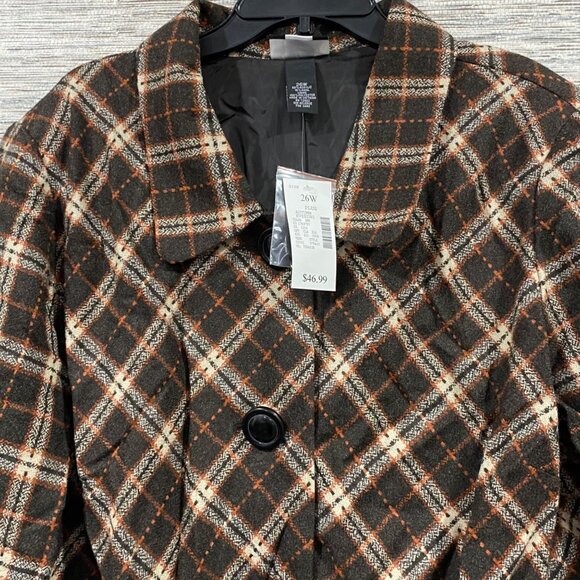 Studio 1940 Womens Plus Size 26W Plaid Wool Blend Jacket W/ 3/4 Sleeves In Brown - Picture 3 of 6